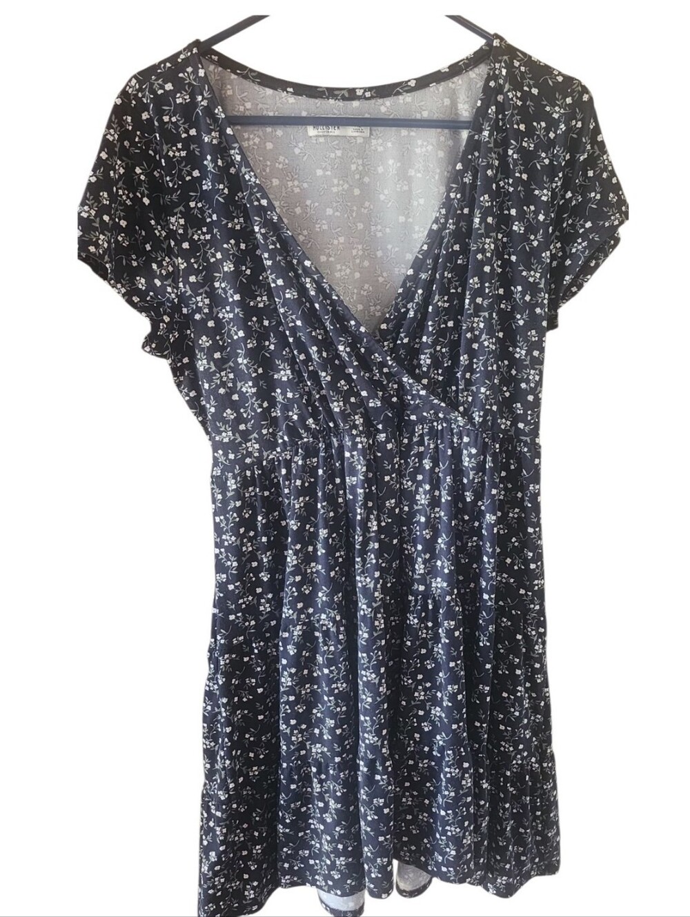 Hollister Navy Blue White Floral Wrap Mini Dress Size Xl